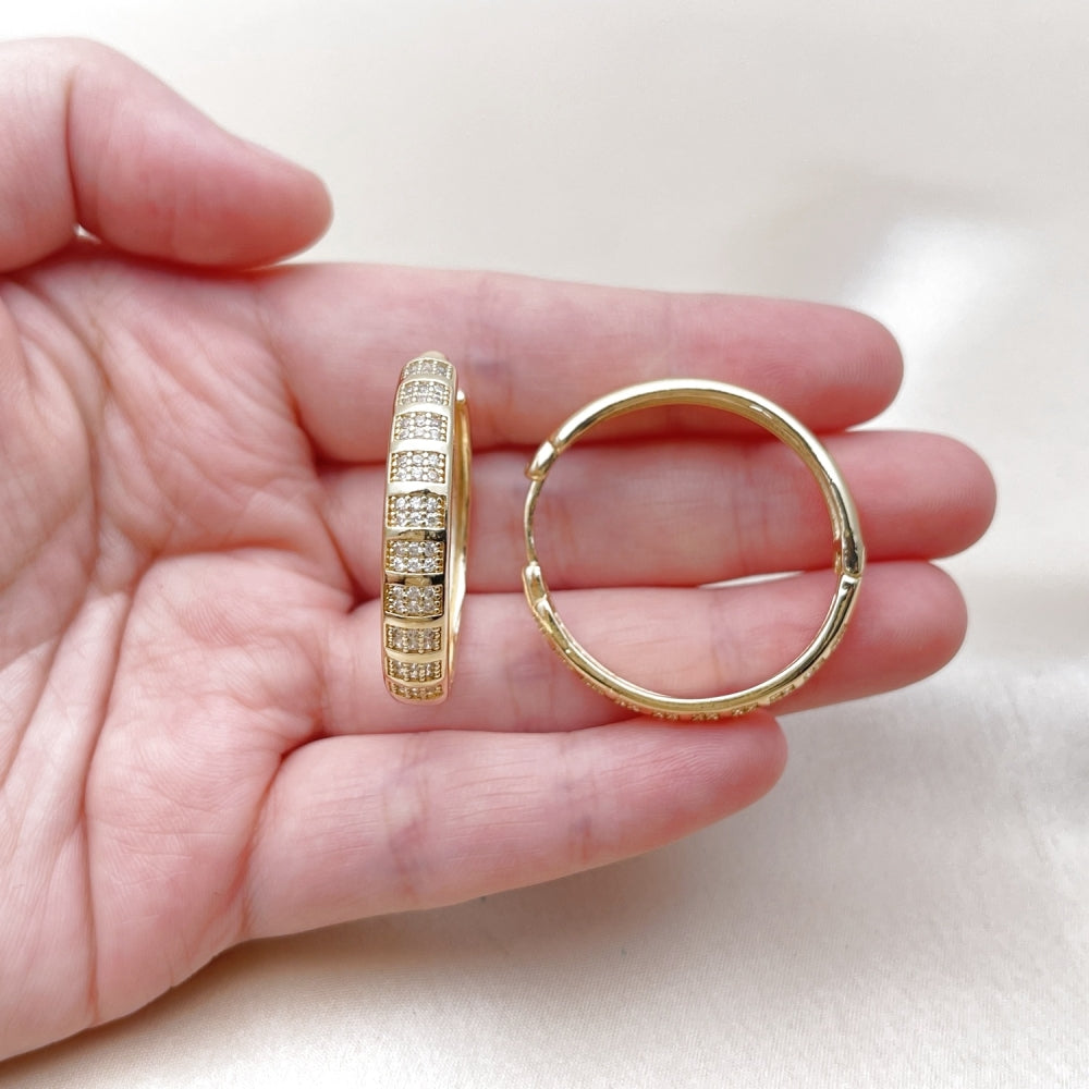 Oro Laminado Huggie Hoop, Gold Filled Style with White Micro Pave, Polished, Golden Finish