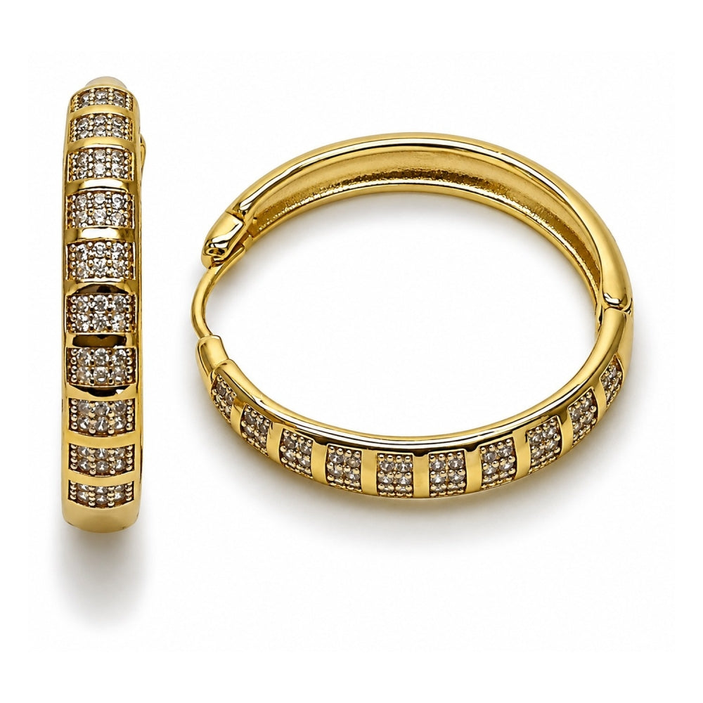 Oro Laminado Huggie Hoop, Gold Filled Style with White Micro Pave, Polished, Golden Finish