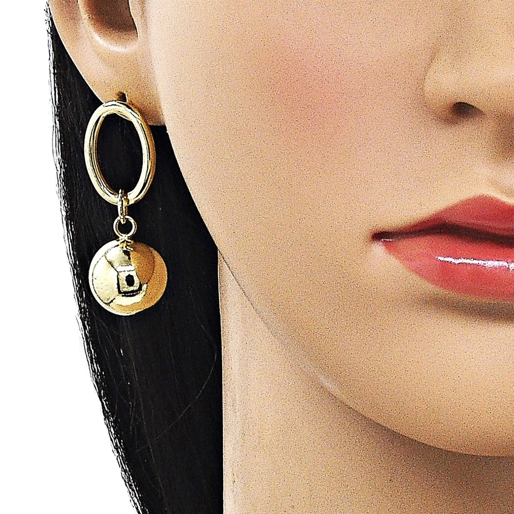 Oro Laminado Dangle Earring, Gold Filled Style Ball Design, Polished, Golden Finish