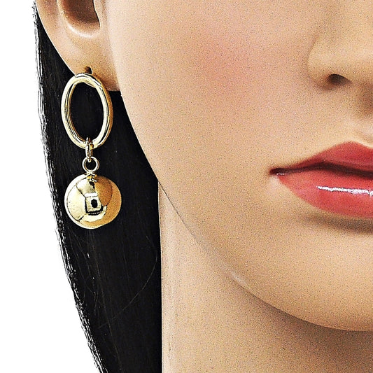 Oro Laminado Dangle Earring, Gold Filled Style Ball Design, Polished, Golden Finish