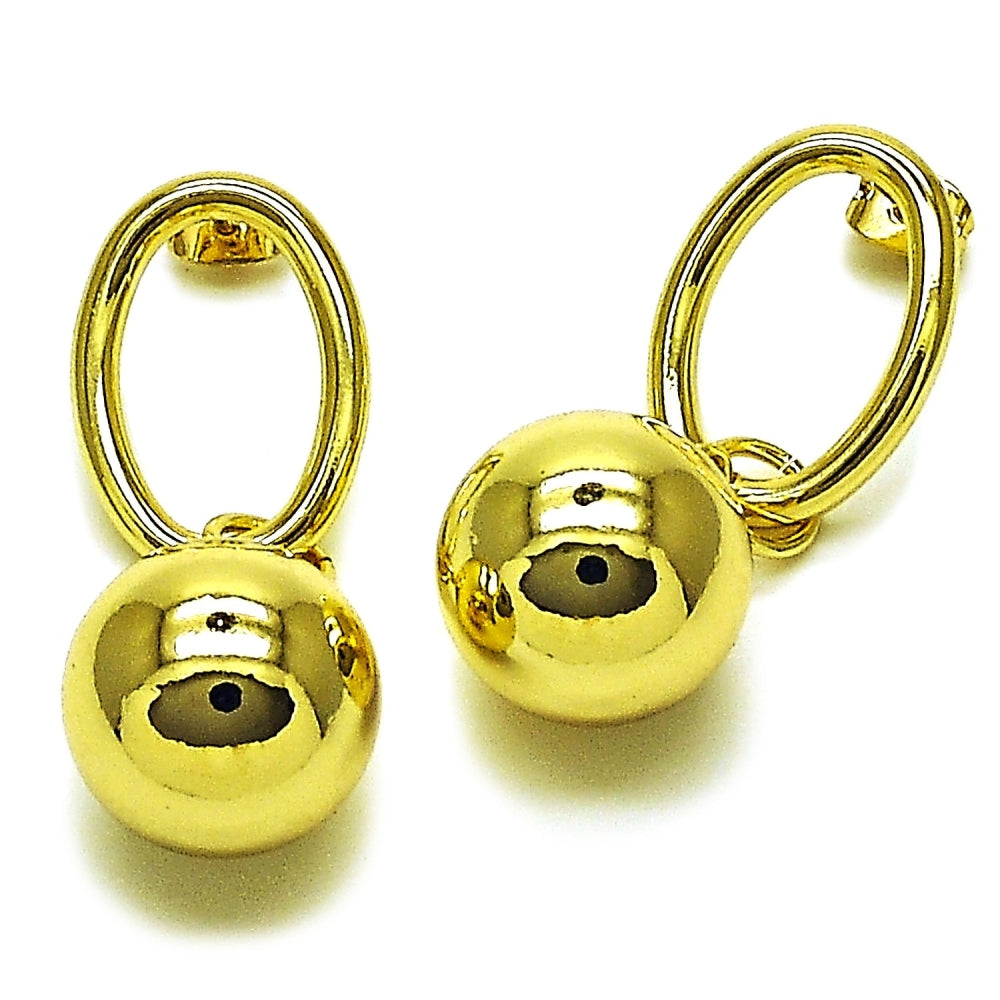Oro Laminado Dangle Earring, Gold Filled Style Ball Design, Polished, Golden Finish