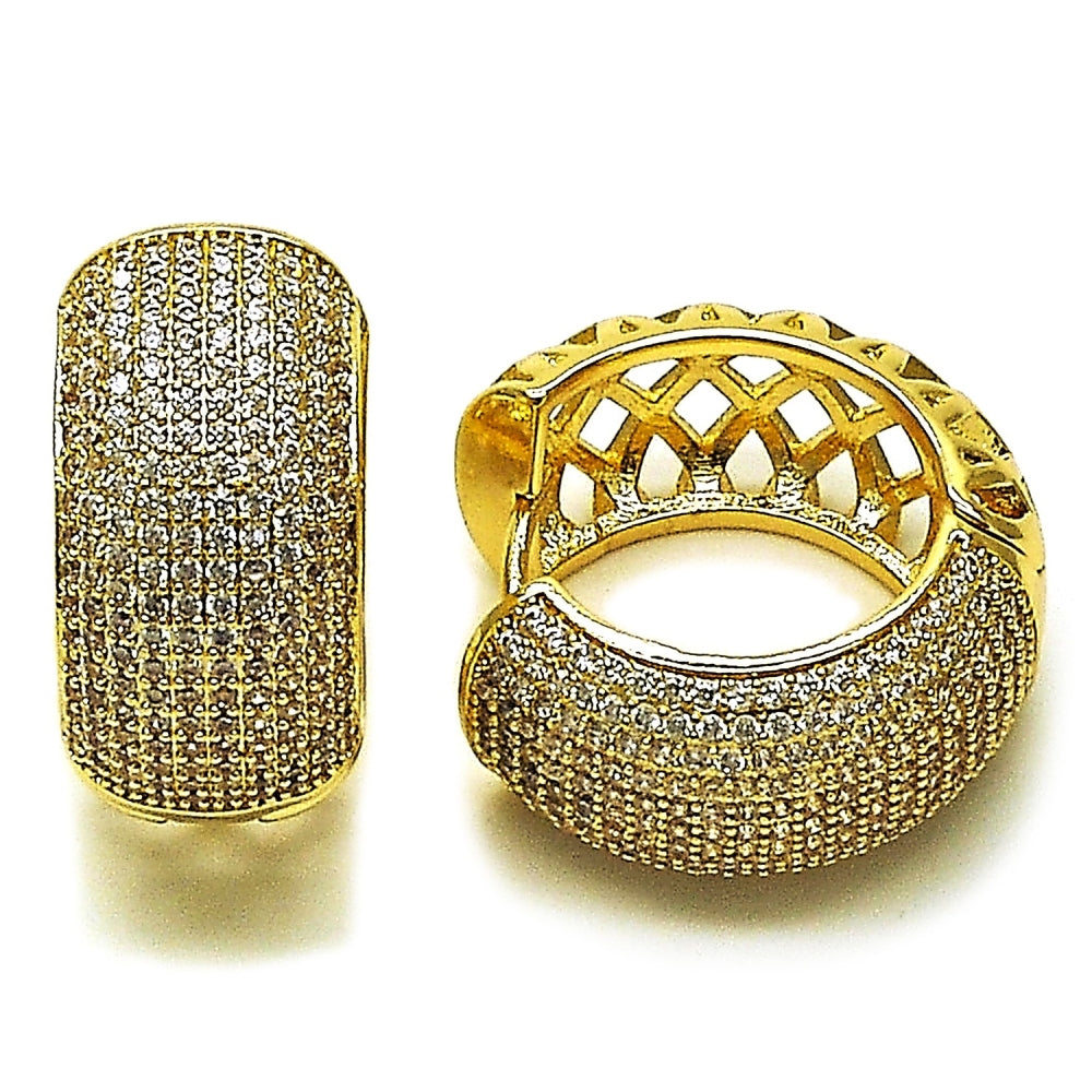 Oro Laminado Huggie Hoop, Gold Filled Style with White Cubic Zirconia, Polished, Golden Finish