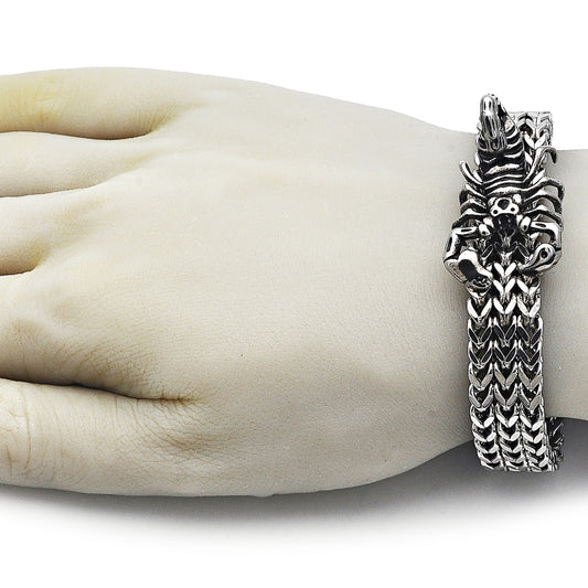 Stainless Steel Fancy Bracelet, Scorpion and Square Franco Design, Polished, Steel Finish