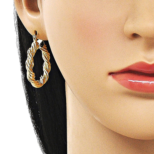 Oro Laminado Medium Hoop, Gold Filled Style Twist and Hollow Design, Polished, Golden Finish