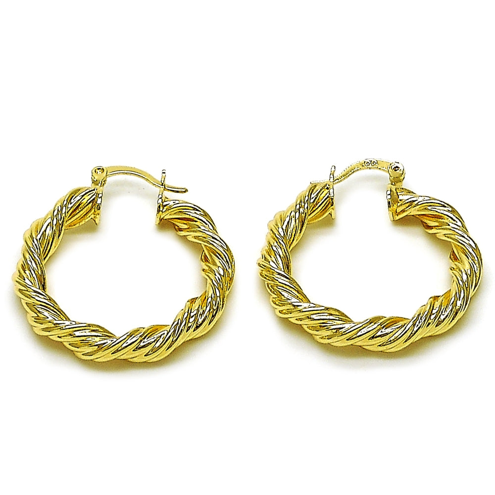 Oro Laminado Medium Hoop, Gold Filled Style Twist and Hollow Design, Polished, Golden Finish
