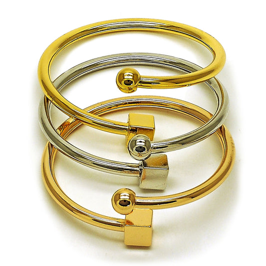 Oro Laminado Trio Bangle, Gold Filled Style Ball and Hollow Design, Polished, Tricolor