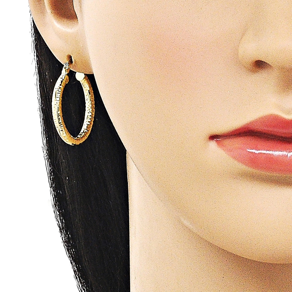 Oro Laminado Small Hoop, Gold Filled Style Hollow Design, Diamond Cutting Finish, Golden Finish