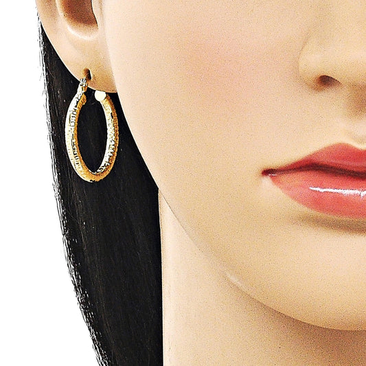 Oro Laminado Small Hoop, Gold Filled Style Hollow Design, Diamond Cutting Finish, Golden Finish