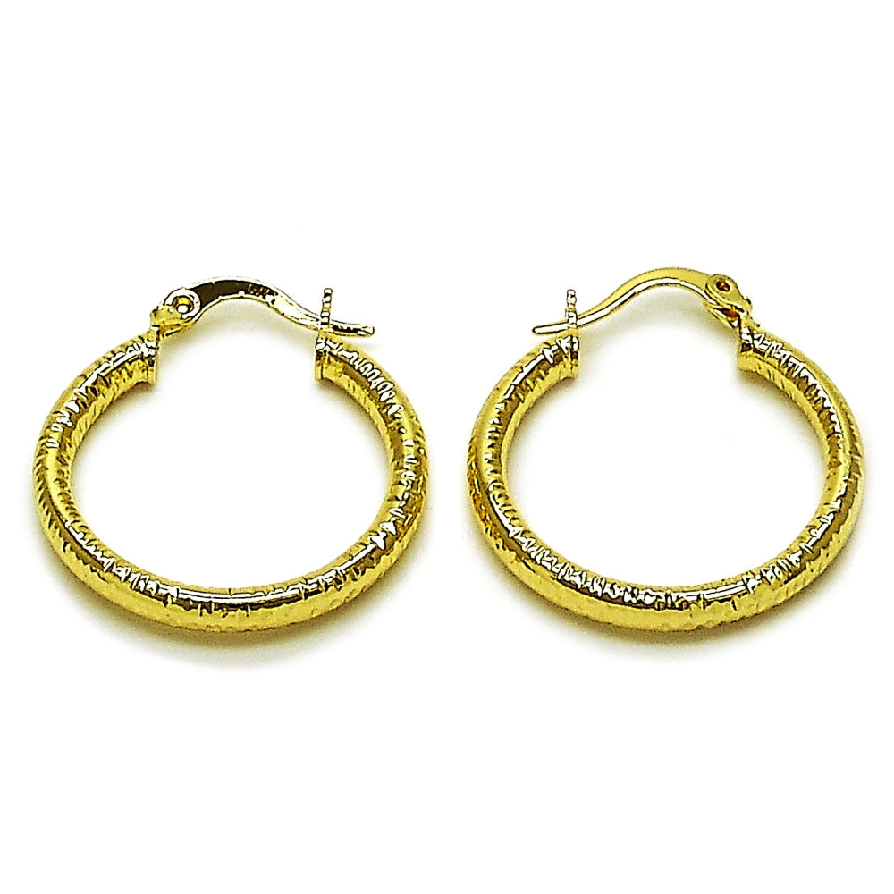 Oro Laminado Small Hoop, Gold Filled Style Hollow Design, Diamond Cutting Finish, Golden Finish