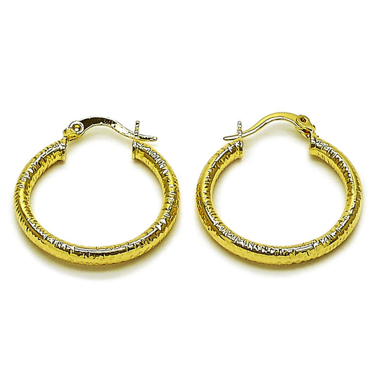 Oro Laminado Small Hoop, Gold Filled Style Hollow Design, Diamond Cutting Finish, Golden Finish