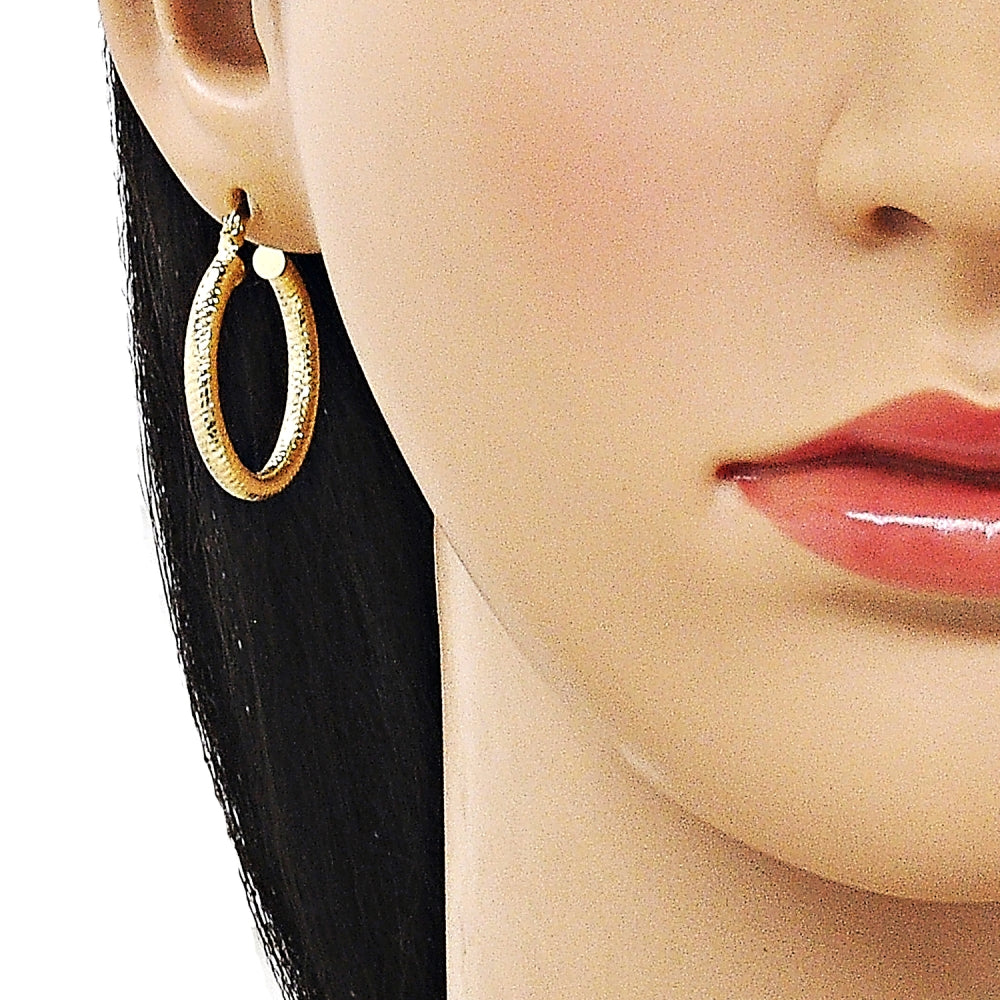 Oro Laminado Small Hoop, Gold Filled Style Hollow Design, Diamond Cutting Finish, Golden Finish