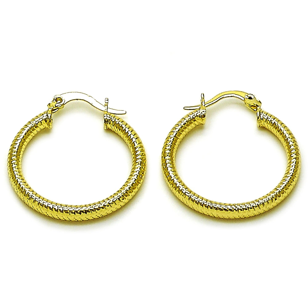 Oro Laminado Small Hoop, Gold Filled Style Hollow Design, Diamond Cutting Finish, Golden Finish