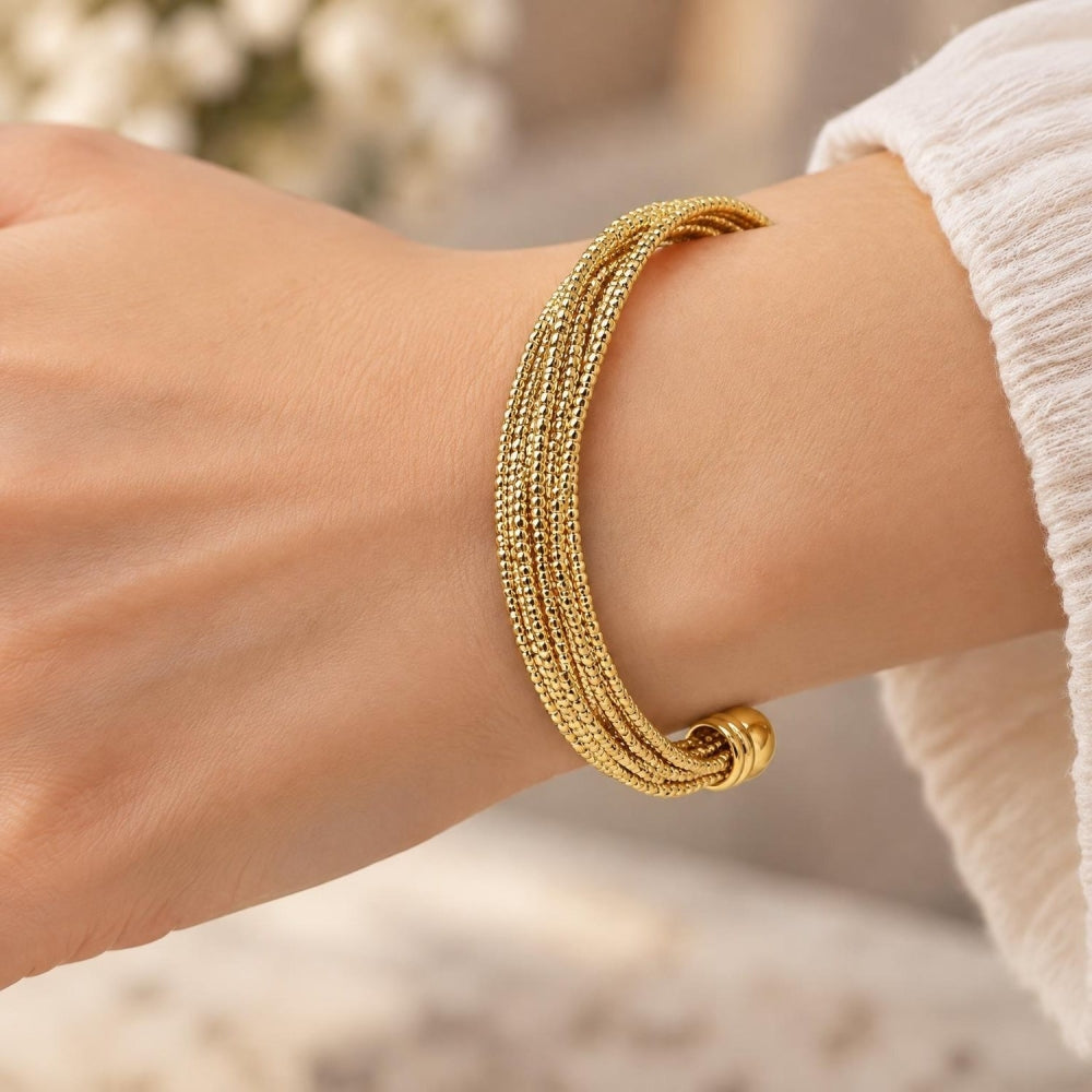 Oro Laminado Individual Bangle, Gold Filled Style Twist Design, Diamond Cutting Finish, Golden Finish