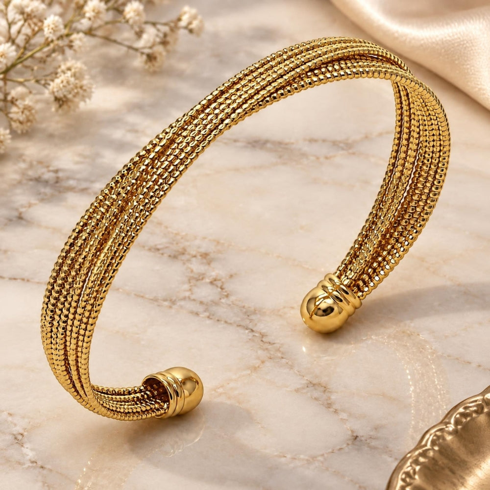 Oro Laminado Individual Bangle, Gold Filled Style Twist Design, Diamond Cutting Finish, Golden Finish