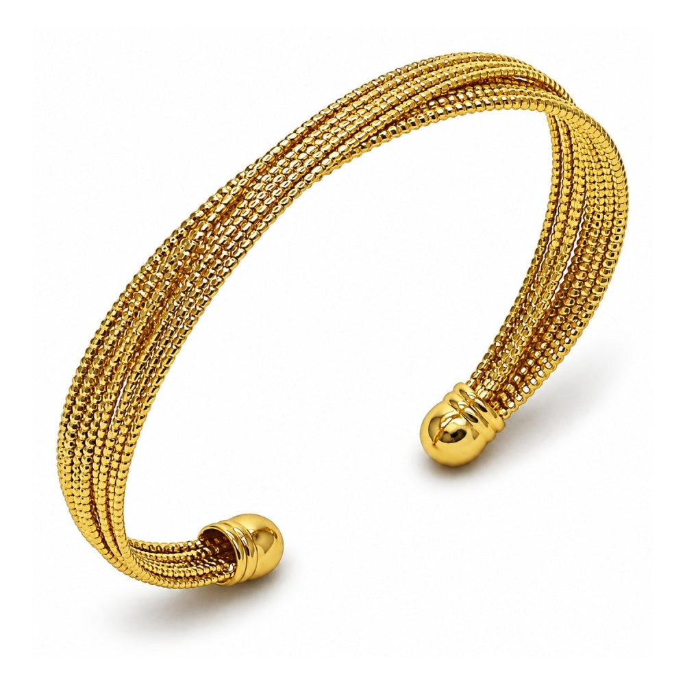 Oro Laminado Individual Bangle, Gold Filled Style Twist Design, Diamond Cutting Finish, Golden Finish