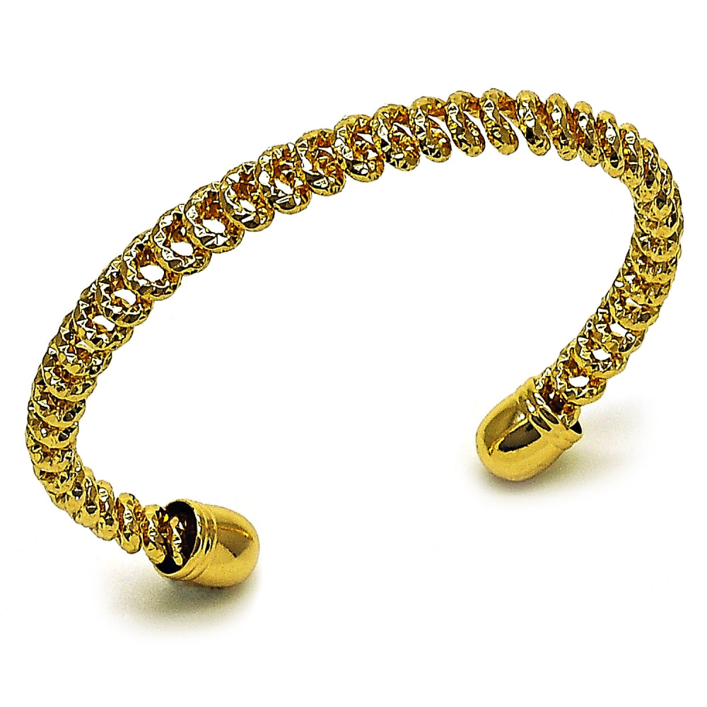 Oro Laminado Individual Bangle, Gold Filled Style Twist Design, Diamond Cutting Finish, Golden Finish