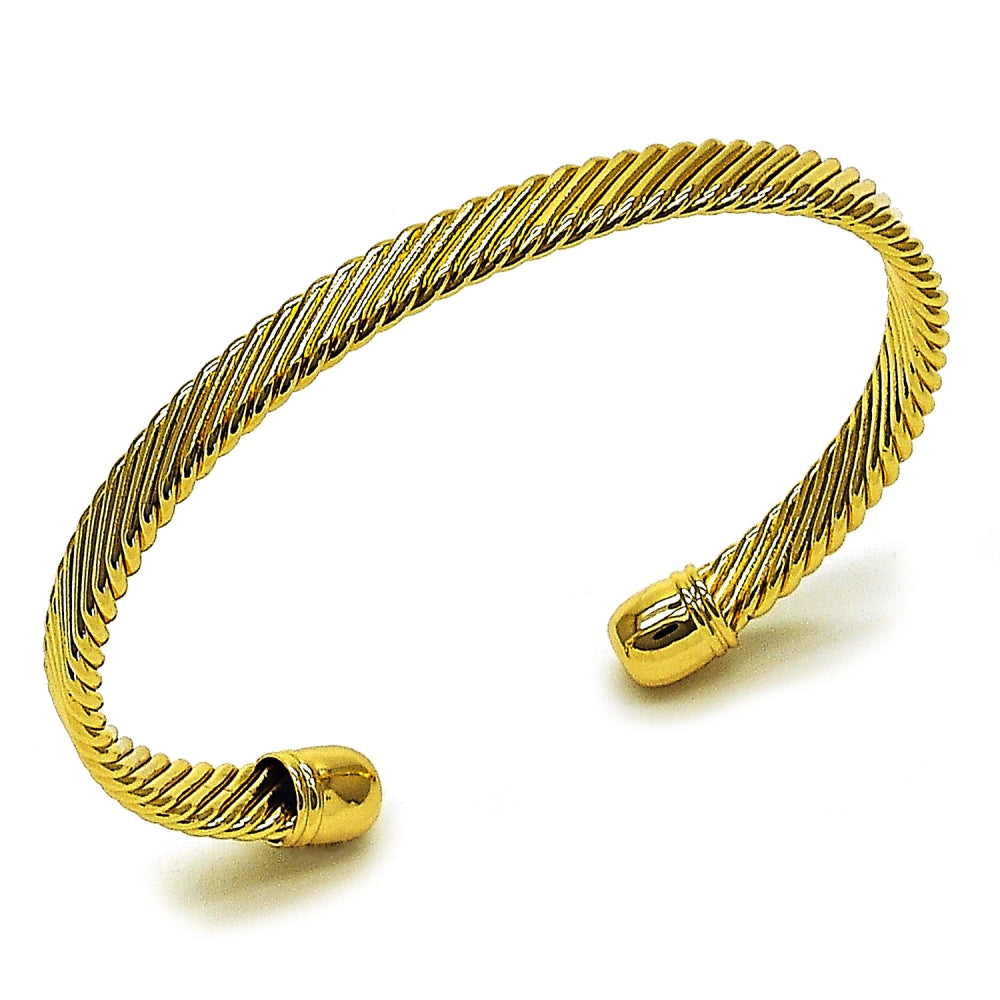 Oro Laminado Individual Bangle, Gold Filled Style Twist Design, Polished, Golden Finish