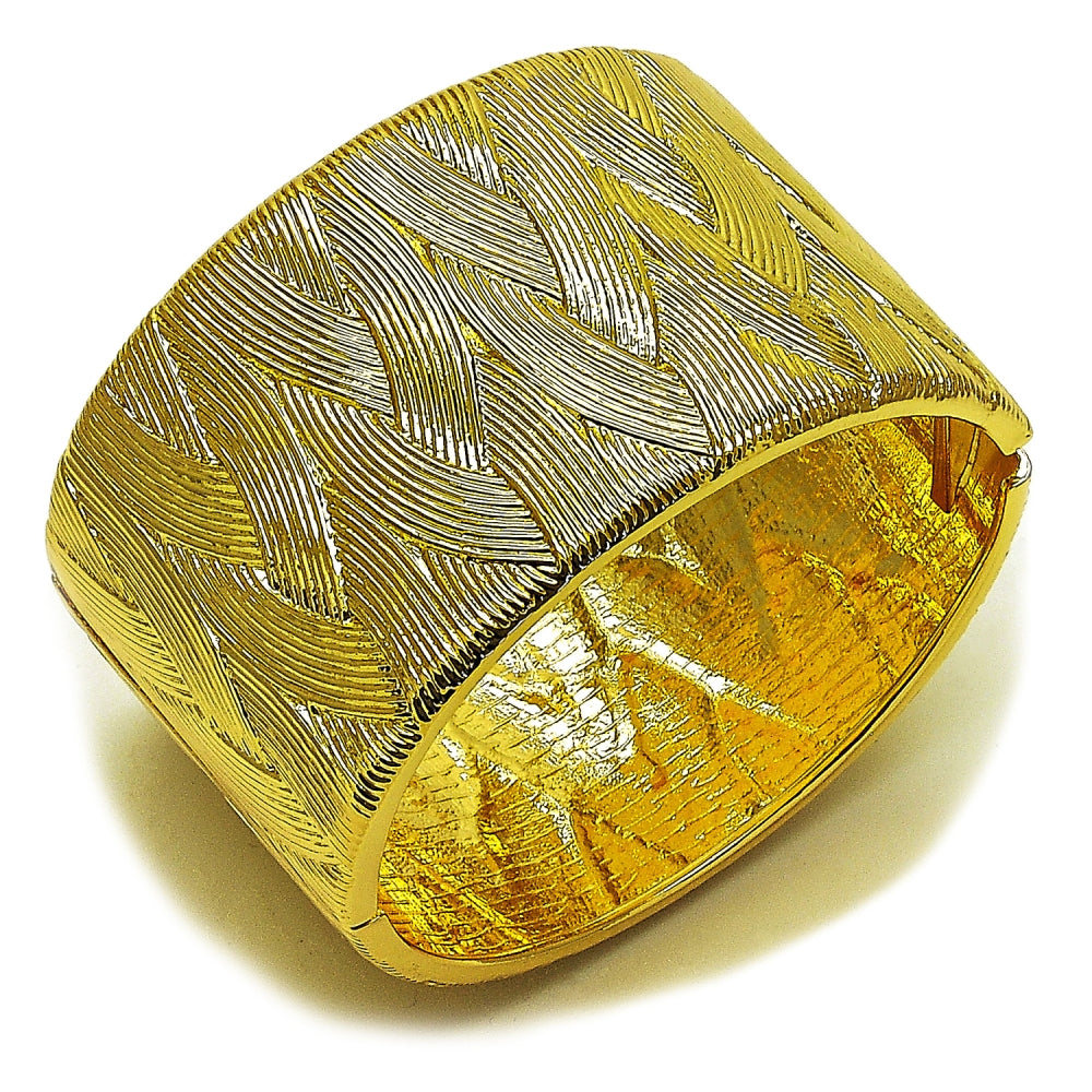Oro Laminado Individual Bangle, Gold Filled Style Twist Design, Diamond Cutting Finish, Golden Finish