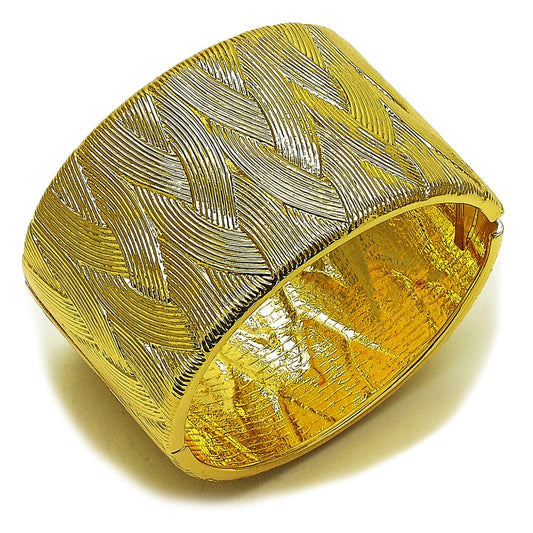 Oro Laminado Individual Bangle, Gold Filled Style Twist Design, Diamond Cutting Finish, Golden Finish