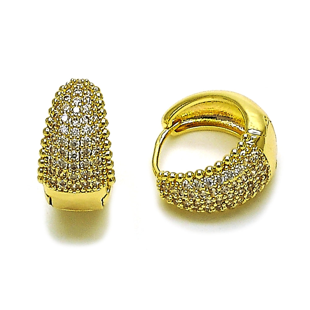 Oro Laminado Huggie Hoop, Gold Filled Style with White Cubic Zirconia, Polished, Golden Finish
