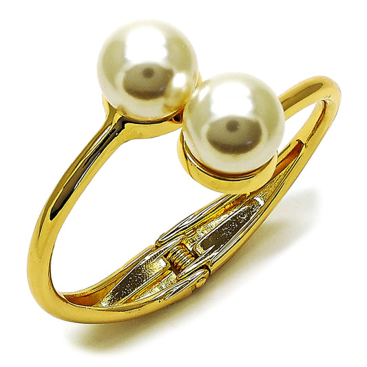 Oro Laminado Individual Bangle, Gold Filled Style Ball Design, with Ivory Pearl, Polished, Golden Finish