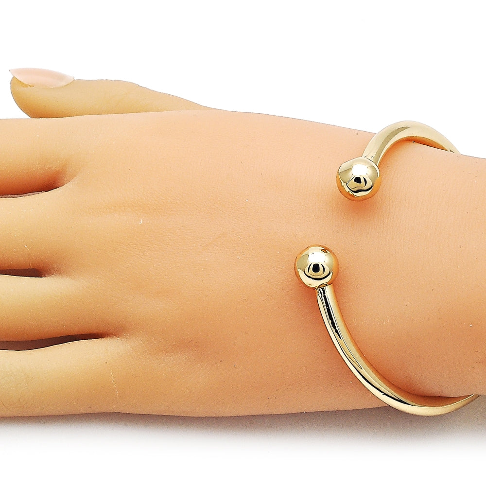 Oro Laminado Individual Bangle, Gold Filled Style Ball Design, Polished, Golden Finish