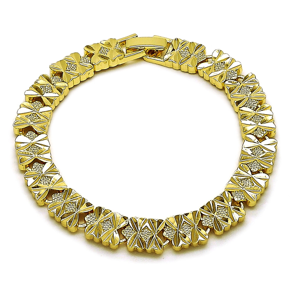 Oro Laminado Solid Bracelet, Gold Filled Style Heart Design, Diamond Cutting Finish, Golden Finish