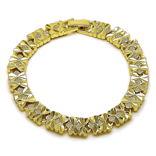 Oro Laminado Solid Bracelet, Gold Filled Style Heart Design, Diamond Cutting Finish, Golden Finish