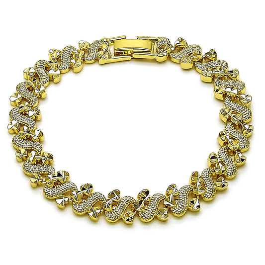 Oro Laminado Solid Bracelet, Gold Filled Style Heart Design, Diamond Cutting Finish, Golden Finish