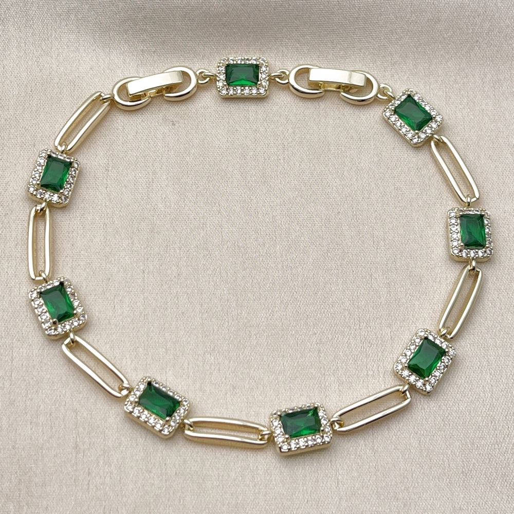 Oro Laminado Tennis Bracelet, Gold Filled Style Cluster Design, with Green and White Cubic Zirconia, Polished, Golden Finish