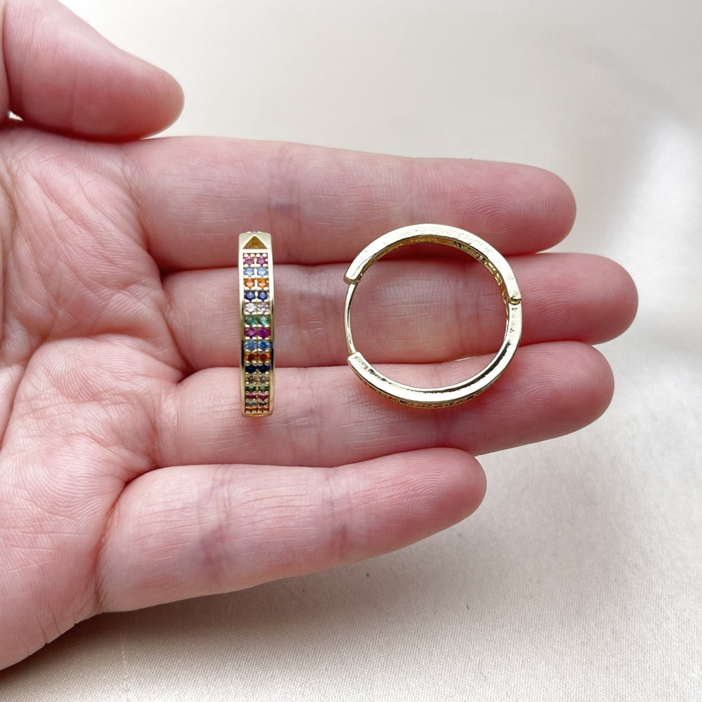 Oro Laminado Huggie Hoop, Gold Filled Style with White Cubic Zirconia, Polished, Golden Finish