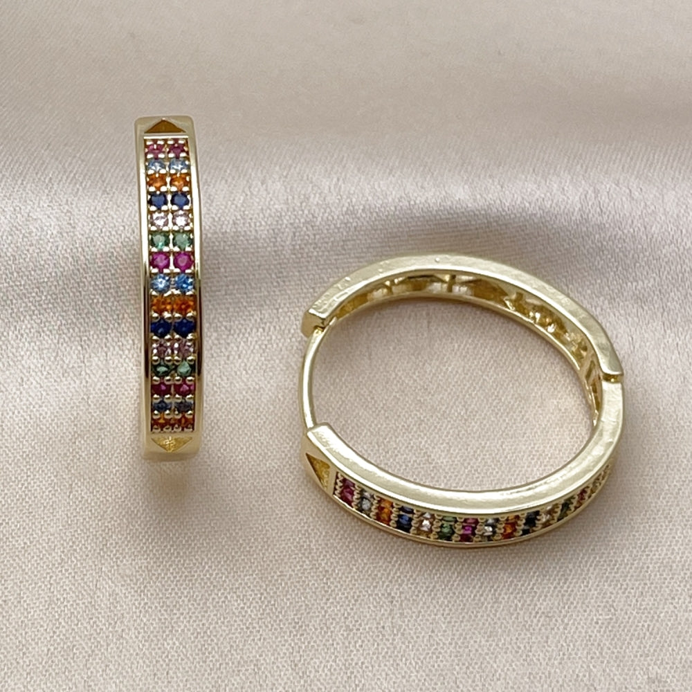 Oro Laminado Huggie Hoop, Gold Filled Style with White Cubic Zirconia, Polished, Golden Finish