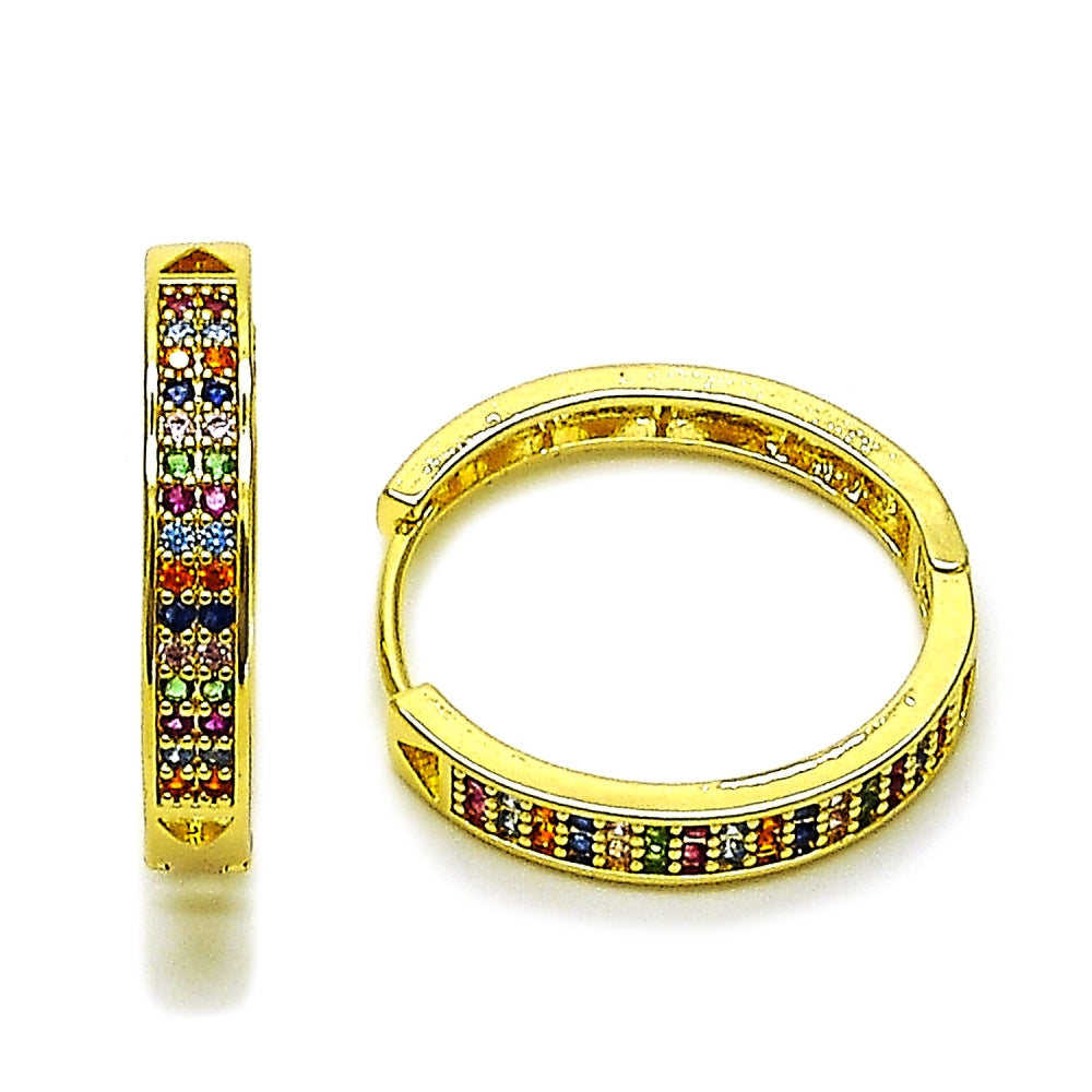 Oro Laminado Huggie Hoop, Gold Filled Style with White Cubic Zirconia, Polished, Golden Finish