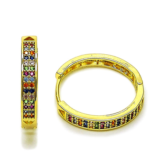 Oro Laminado Huggie Hoop, Gold Filled Style with White Cubic Zirconia, Polished, Golden Finish