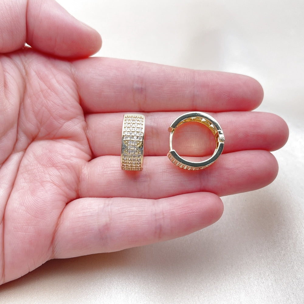Oro Laminado Huggie Hoop, Gold Filled Style with White Micro Pave, Polished, Golden Finish