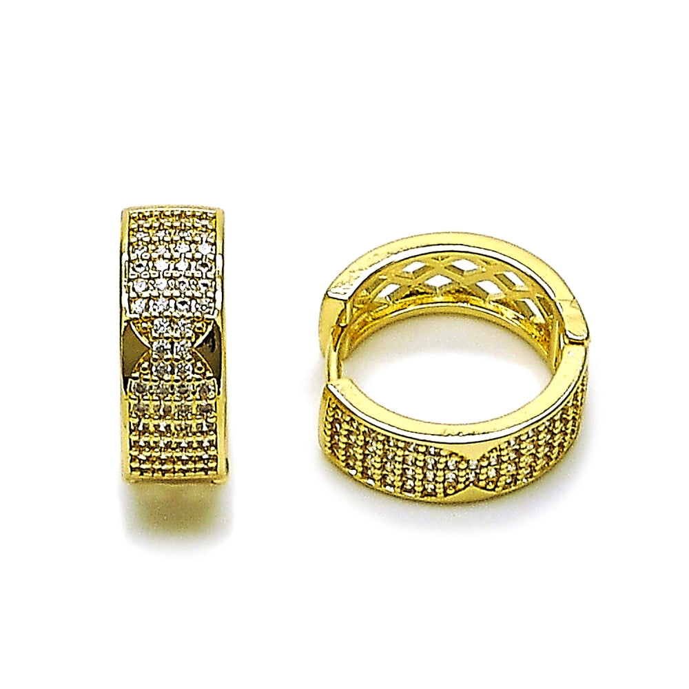 Oro Laminado Huggie Hoop, Gold Filled Style with White Micro Pave, Polished, Golden Finish