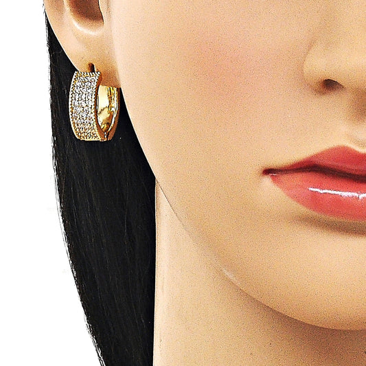 Oro Laminado Huggie Hoop, Gold Filled Style with White Cubic Zirconia, Polished, Golden Finish