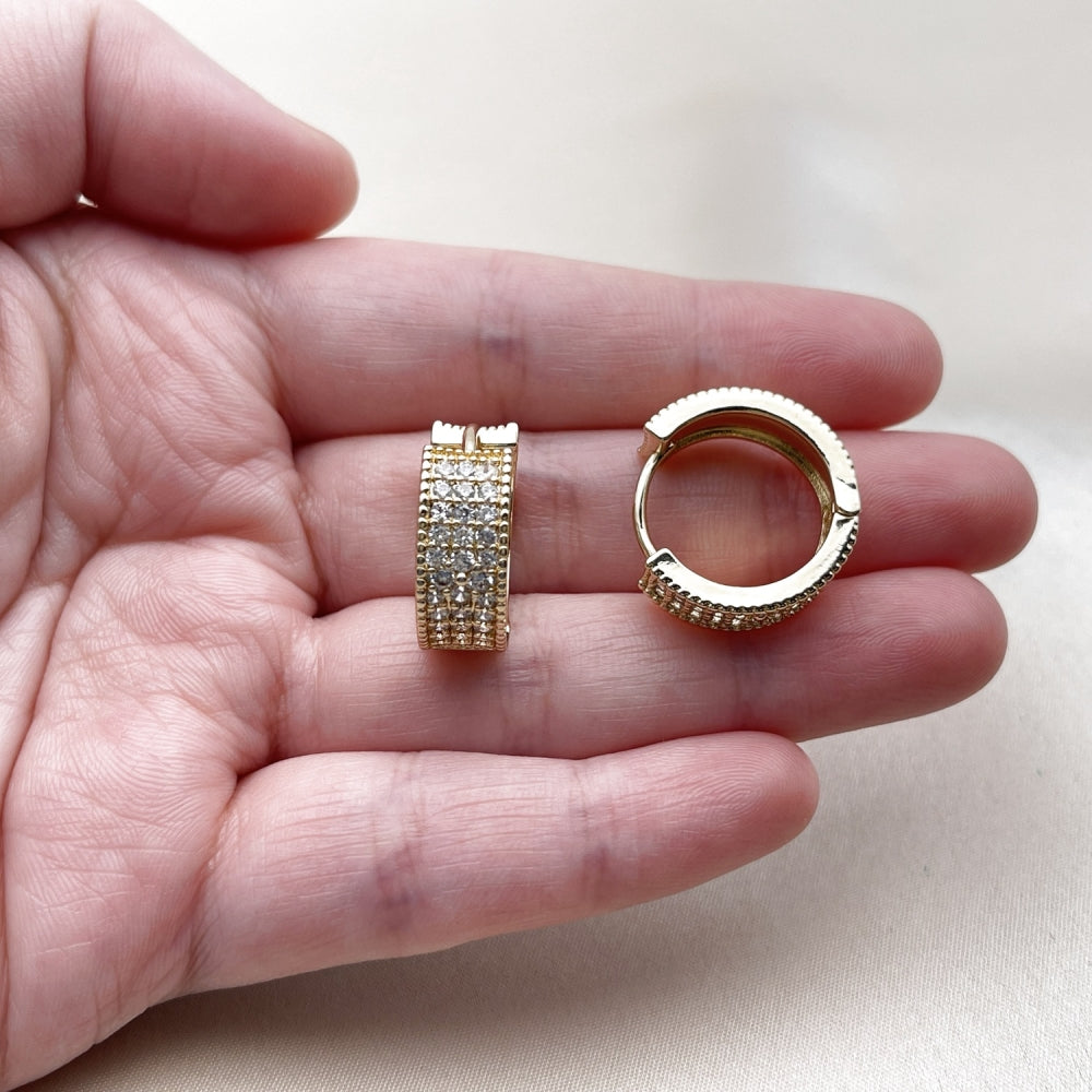 Oro Laminado Huggie Hoop, Gold Filled Style with White Cubic Zirconia, Polished, Golden Finish