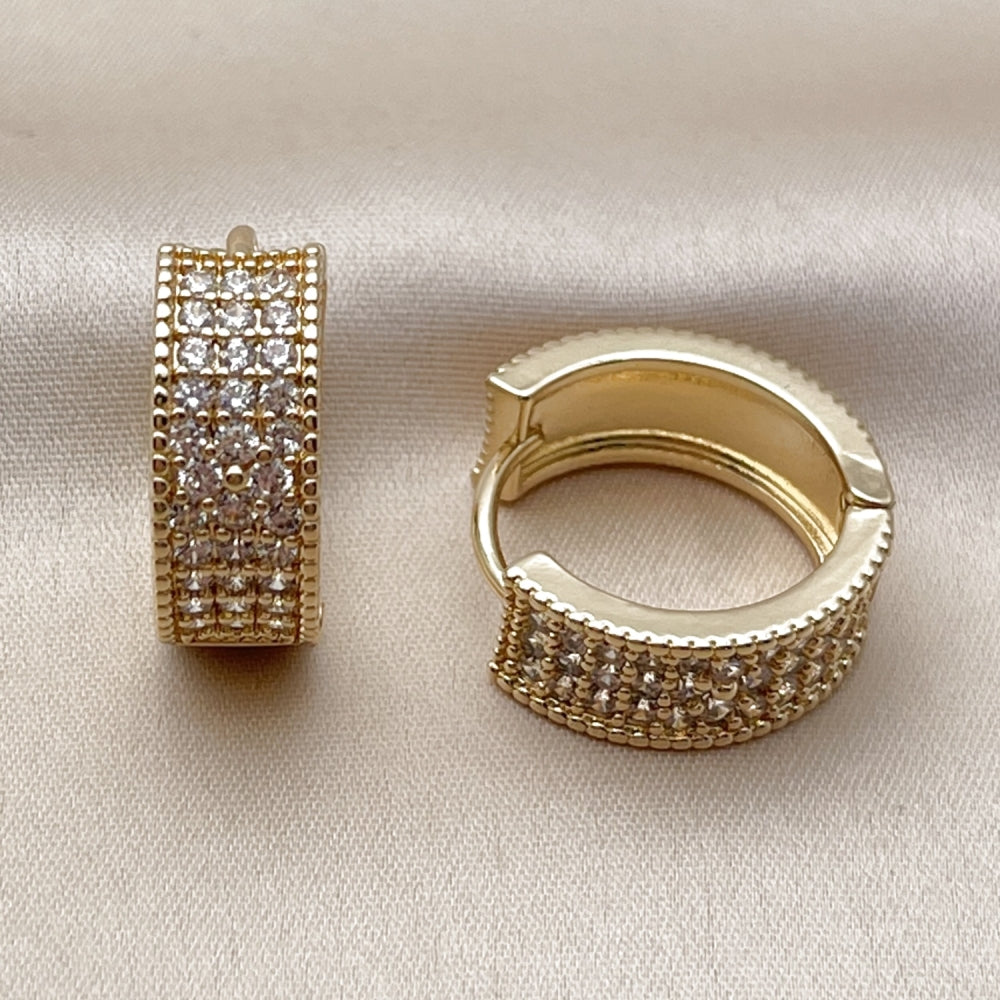 Oro Laminado Huggie Hoop, Gold Filled Style with White Cubic Zirconia, Polished, Golden Finish