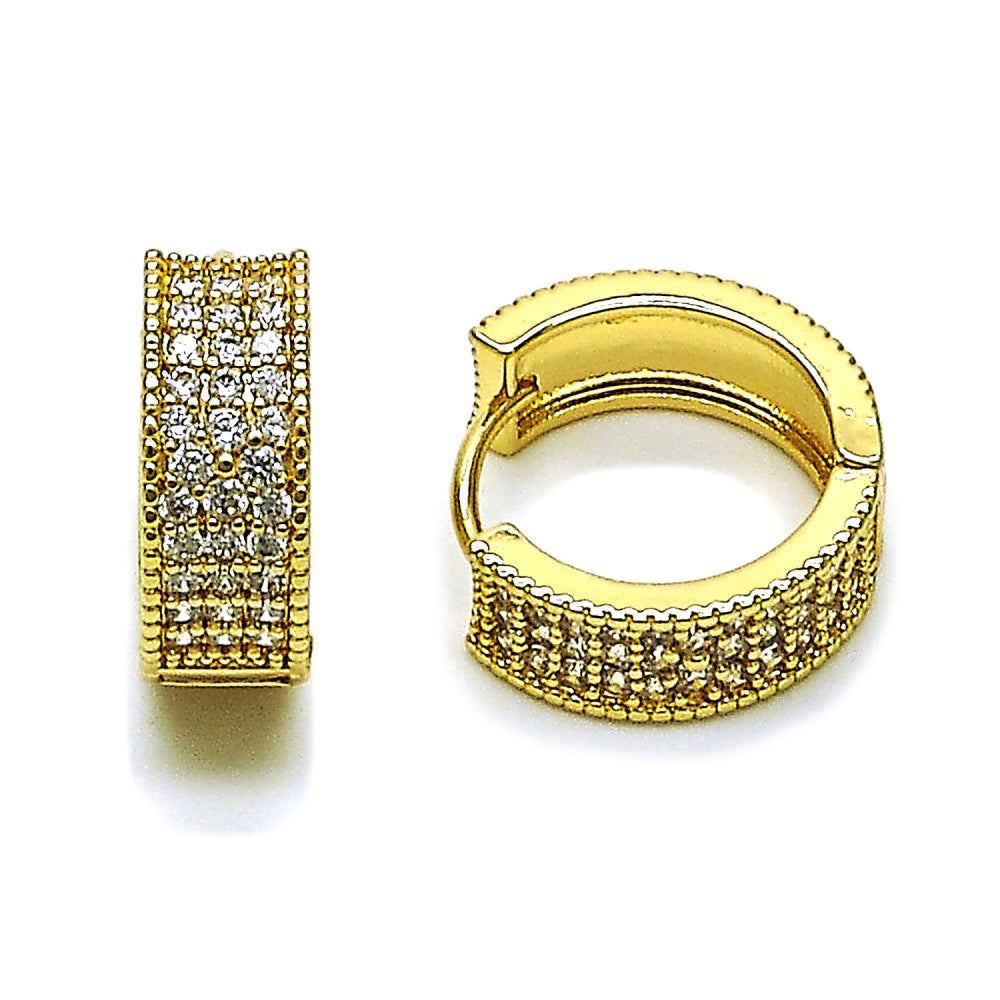Oro Laminado Huggie Hoop, Gold Filled Style with White Cubic Zirconia, Polished, Golden Finish