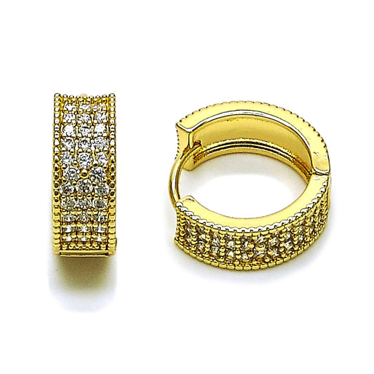 Oro Laminado Huggie Hoop, Gold Filled Style with White Cubic Zirconia, Polished, Golden Finish