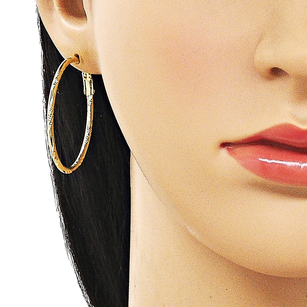 Oro Laminado Medium Hoop, Gold Filled Style Diamond Cutting Finish, Golden Finish