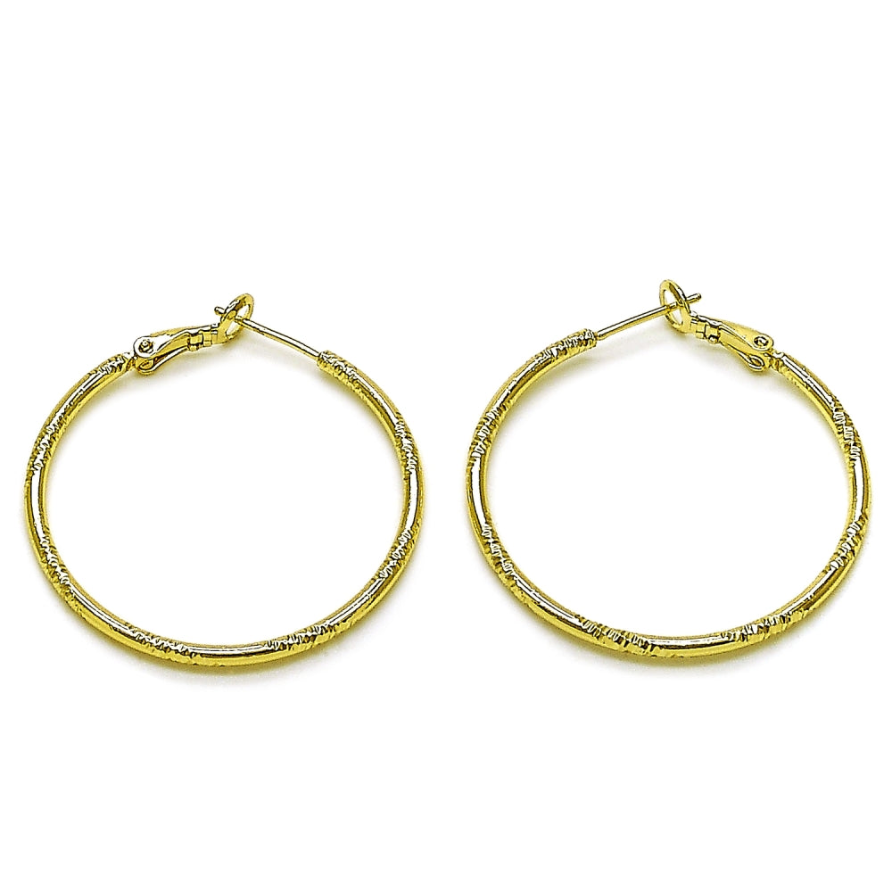 Oro Laminado Medium Hoop, Gold Filled Style Diamond Cutting Finish, Golden Finish