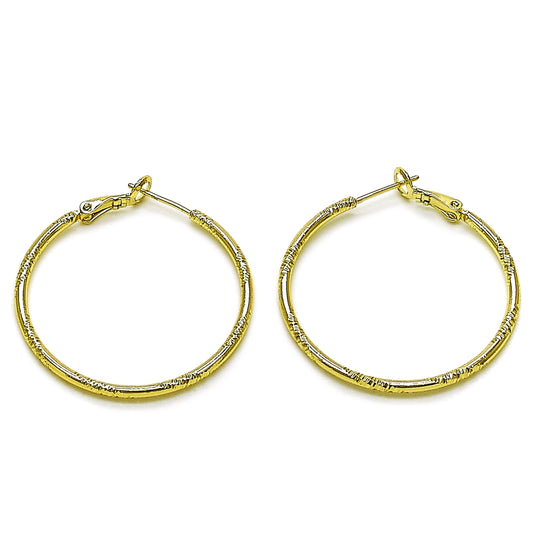 Oro Laminado Medium Hoop, Gold Filled Style Diamond Cutting Finish, Golden Finish