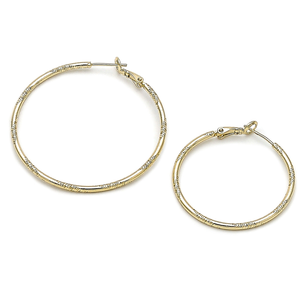 Oro Laminado Medium Hoop, Gold Filled Style Diamond Cutting Finish, Golden Finish