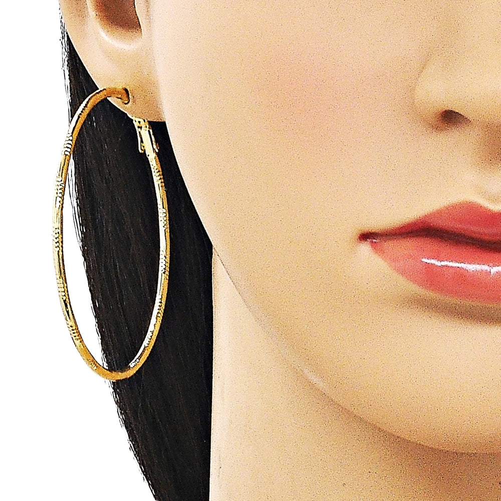 Oro Laminado Large Hoop, Gold Filled Style Diamond Cutting Finish, Golden Finish