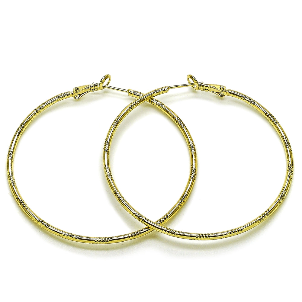 Oro Laminado Large Hoop, Gold Filled Style Diamond Cutting Finish, Golden Finish