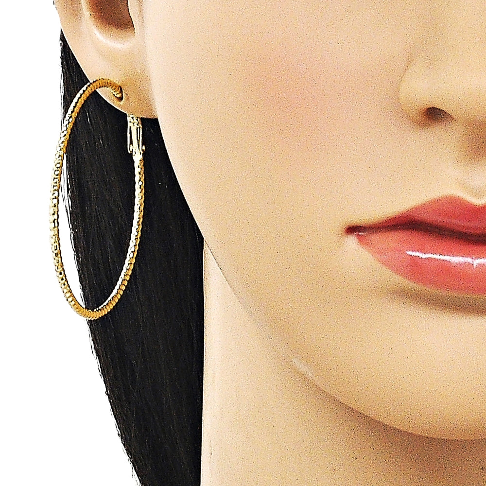 Oro Laminado Large Hoop, Gold Filled Style Diamond Cutting Finish, Golden Finish