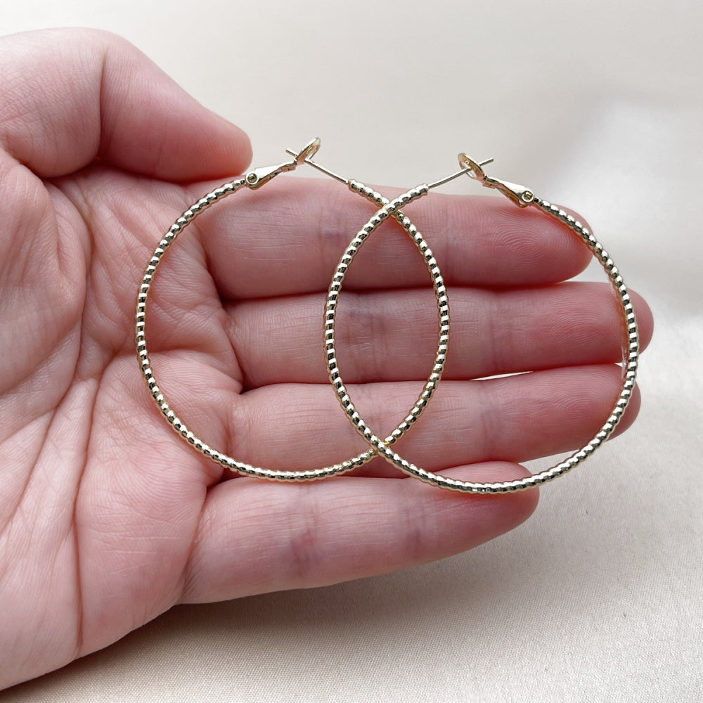 Oro Laminado Large Hoop, Gold Filled Style Diamond Cutting Finish, Golden Finish