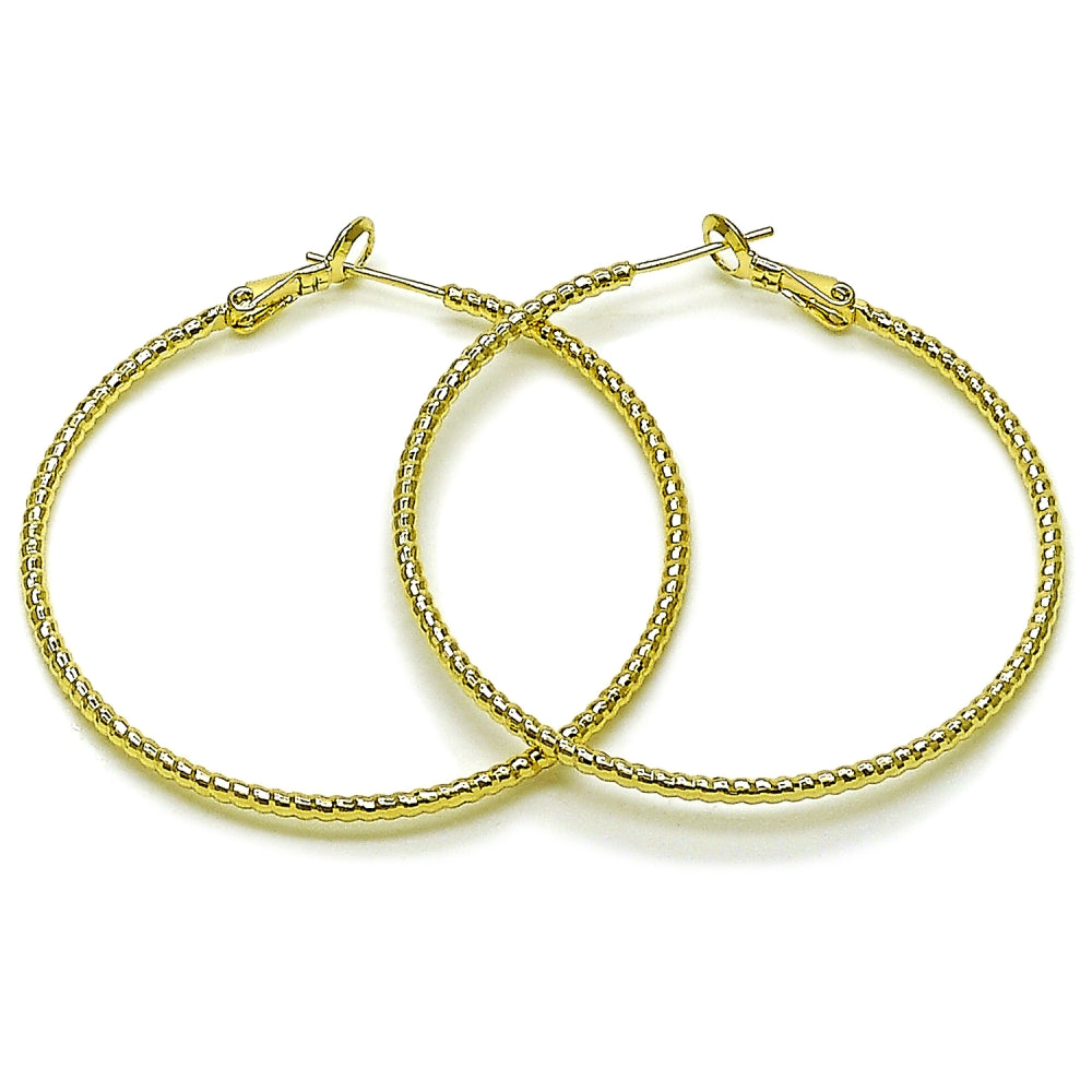 Oro Laminado Large Hoop, Gold Filled Style Diamond Cutting Finish, Golden Finish